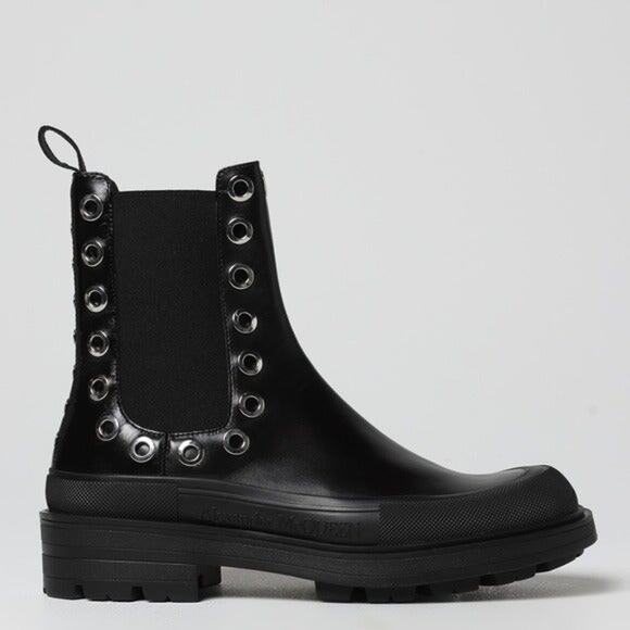 Alexander McQueen Leather Grommets Eyelet Details Stack Chelsea Boots Size 42.5 - Picture 1 of 12